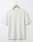 ÁO THUN NAM CỔ HENLEY TAY NGẮN VẢI DRY WAFFLE XUẤT NHẬT MÀU TRẮNG AT60402N9