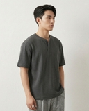 ÁO THUN NAM CỔ HENLEY TAY NGẮN VẢI DRY WAFFLE XUẤT NHẬT MÀU XÁM AT60402N8