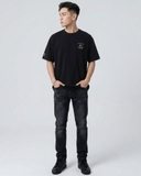 ÁO THUN UNISEX CỔ TRÒN TAY NGẮN XUẤT HÀN MÀU ĐEN AT60513N1