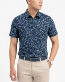 ÁO SƠ MI NAM TAY NGẮN VẢI LINEN HỌA TIẾT LÁ CÂY MÀU XANH NAVY SM60704D7