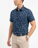 ÁO SƠ MI NAM TAY NGẮN VẢI LINEN HỌA TIẾT LÁ CÂY MÀU XANH NAVY SM60704D7