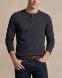 ÁO THUN NAM CỔ HENLEY TAY DÀI MÀU ĐEN AT60708N3