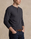 ÁO THUN NAM CỔ HENLEY TAY DÀI MÀU ĐEN AT60708N3