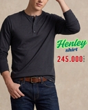 ÁO THUN NAM CỔ HENLEY TAY DÀI MÀU ĐEN AT60708N3