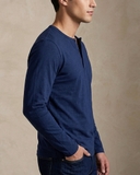 ÁO THUN NAM CỔ HENLEY TAY DÀI MÀU XANH NAVY AT60708N4