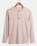 ÁO THUN NAM CỔ HENLEY TAY DÀI MÀU HỒNG NHẠT AT60708N1