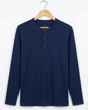 ÁO THUN NAM CỔ HENLEY TAY DÀI MÀU XANH NAVY AT60708N4