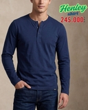 ÁO THUN NAM CỔ HENLEY TAY DÀI MÀU XANH NAVY AT60708N4