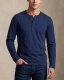 ÁO THUN NAM CỔ HENLEY TAY DÀI MÀU XANH NAVY AT60708N4