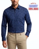 ÁO SƠ MI NAM TAY DÀI HỌA TIẾT HOA NHÍ MÀU XANH NAVY SM60707D4