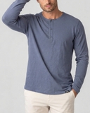 ÁO THUN NAM CỔ HENLEY TAY DÀI MÀU XÁM AT60708N2