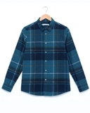 ÁO SƠ MI NAM TAY DÀI VẢI NỈ FLANNEL HỌA TIẾT CA RÔ MÀU XANH CỔ VỊT SM60711H5