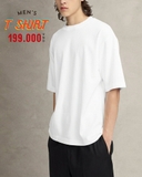 ÁO THUN NAM OVERSIZE CỔ TRÒN TAY NGẮN MÀU TRẮNG AT60825T7