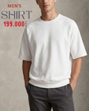 ÁO THUN NAM CỔ TRÒN TAY RAGLAN BO LAI MÀU TRẮNG AT60914T1