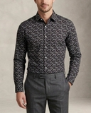 ÁO SƠ MI NAM PHOM SLIMFIT TAY DÀI MÀU ĐEN HỌA TIẾT LÁ CÂY SM60922T3