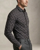 ÁO SƠ MI NAM PHOM SLIMFIT TAY DÀI MÀU ĐEN HỌA TIẾT LÁ CÂY SM60922T3
