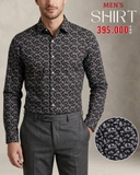 ÁO SƠ MI NAM PHOM SLIMFIT TAY DÀI MÀU ĐEN HỌA TIẾT LÁ CÂY SM60922T3