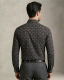 ÁO SƠ MI NAM PHOM SLIMFIT TAY DÀI MÀU ĐEN HỌA TIẾT LÁ CÂY SM60922T3