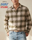 ÁO SƠ MI NAM PHOM RELAXED TAY DÀI VẢI NỈ FLANEL HỌA TIẾT CA RÔ MÀU RÊU SM6A05N3