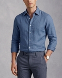 ÁO SƠ MI LINEN NAM PHOM SLIMFIT TAY DÀI MÀU XANH SM60923T3