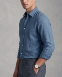 ÁO SƠ MI LINEN NAM PHOM SLIMFIT TAY DÀI MÀU XANH SM60923T3