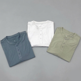 ÁO THUN NAM TAY NGẮN CỔ HENLEY XUẤT MỸ MÀU XANH RÊU AT60311N3