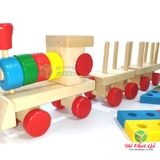 Đồ Chơi Gỗ S-Kids, Tàu Lửa 3 toa thả hình khối đồ chơi phát triển kỹ năng cho bé