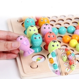 Đồ chơi giáo cụ Montessori - Gắp bi gỗ cho bé tập gắp, phân loại màu sắc, rèn luyện vận động tinh