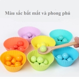 Đồ chơi giáo cụ Montessori - Gắp bi gỗ cho bé tập gắp, phân loại màu sắc, rèn luyện vận động tinh