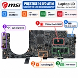 Tổng thể mainboard MSI Prestige 14 EVO A11M mã MS14C41