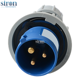 Phích cắm di động màu xanh IP67 2P+E 6h 16A 220~250V Siron P67F36-16B1