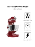 Máy Trộn bột Bát Nâng Công Suất Lớn KitchenAid 5KPM5EER Heavy Duty 220V Màu Đỏ