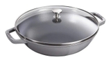 CHẢO GANG STAUB SÂU LÒNG 30CM MÀU XÁM NẮP KÍNH