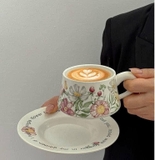Bộ Sứ Cao Cấp Hoa Mùa Xuân Vintage (bộ gồm: Tách trà, đĩa lót tách trà + giỏ sứ + cốc sứ + ấm trà sứ)