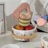 Bộ Sứ Cao Cấp Hoa Mùa Xuân Vintage (bộ gồm: Tách trà, đĩa lót tách trà + giỏ sứ + cốc sứ + ấm trà sứ)