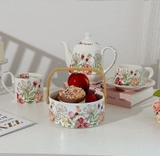 Bộ Sứ Cao Cấp Hoa Mùa Xuân Vintage (bộ gồm: Tách trà, đĩa lót tách trà + giỏ sứ + cốc sứ + ấm trà sứ)