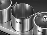 Set 4 hũ đựng gia vị CCKO inox 304 nắp thủy tinh kèm khay