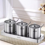 Set 3 hũ đựng gia vị CCKO inox 304 nắp thủy tinh kèm khay