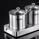 Set 3 hũ đựng gia vị CCKO inox 304 nắp thủy tinh kèm khay