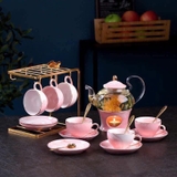 Bộ Ấm Chén Sứ Cao Cấp Màu Hồng Pastel - Phong Cách Hoàng Gia