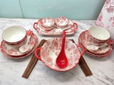 Bộ Bát Đĩa Sứ Hoa Văn Đỏ Cao Cấp – Set 35 món cho 6 người