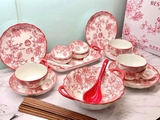 Bộ Bát Đĩa Sứ Hoa Văn Đỏ Cao Cấp – Set 35 món cho 6 người