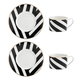 Bộ tách trà và đĩa lót hiệu Mikasa Luxe Deco , chất liệu bằng sứ, in hình học dung tích 250ml, model: MKLDGEOCUPPK2