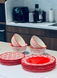 Set bát đĩa sứ Pioneer Woman hoa đỏ (4 bát, 8 đĩa)