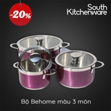Bộ nồi Behome BH3MT màu tím 3 chiếc vung kính