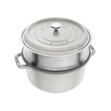 Nồi Gang Staub Cocotte 24cm kèm Xửng hấp màu Ghi sữa