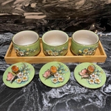 Set 3 thố vẽ vàng thật 24k kèm khay gỗ – The National Heritage