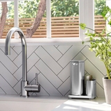 Bình chiết xà phòng cảm ứng kèm caddy để giẻ giửa bát inox mờ Simplehuman