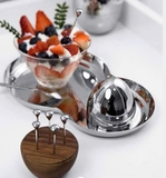 Bộ 6 dĩa hoa quả Modern siêu độc lạ với giá đỡ hình quả trứng bằng gỗ
