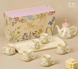 BỘ ẤM TRÀ SỨ  Bunny & Flower  VINTAGE CAO CẤP